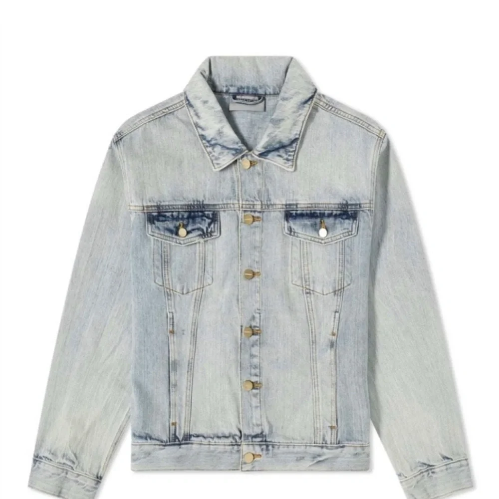 Fear Of God Essentials Denim Trucker Jean Jacket Indigo Blue Large Streetwear